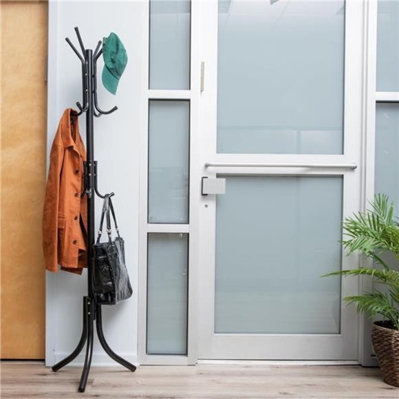 Alloy Collection, Coat Rack with 11 Hooks, Metal, 18"L x 18"W x 68.5"H, Black - Picture 3 of 4